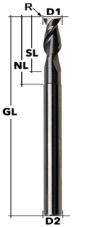 VHM-Schaftfräser Z2 45° Ø 3 mm ALU mit Eckradius 0,25