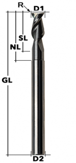 END Mill Z2 45° ALU Ø 8 mm with corner radius 0.5