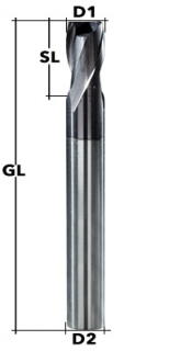 VHM-TIALN-Schaftfräser Z2 30° Ø 1 mm