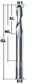 VHM-Radiusfräser Z2 Ø 6 mm FREI XL