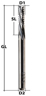 End Mill Spiral Toothed Ø 2 mm downcut