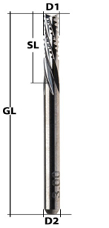 End Mill Spiral Toothed Ø 2 mm downcut