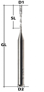 VHM Fräser 2-Schneider (Flach) Ø 1 mm lang