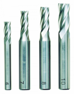 End mill set, 4-piece, DIN 844, HSS. (6 - 7 - 8 - 10 mm)