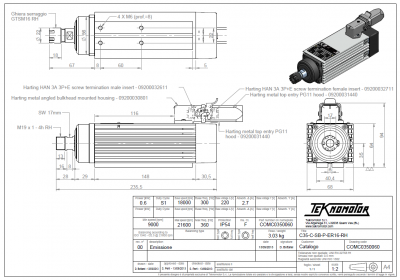 HF-Motor Teknomotor 0,6 kW | ER16 | 21.600 U/min | 230 V | COMC0350060