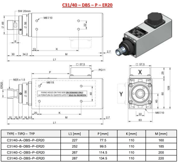 HF-Spindle Teknomotor E-FAN 1.1 kW | ER20 | 24,000 rpm | 230 V / 400 V | COM31400404