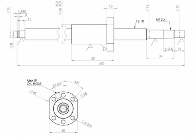 Kugelumlaufspindel + Mutter 16 x 5 Länge: 850 mm