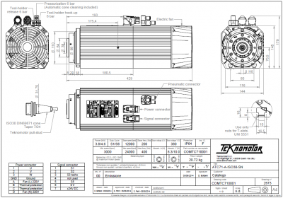 HF-Werkzeugwechselspindel Teknomotor ATC71 | 24.000 U/min | 3,8 kW | ISO 30 | 380 V