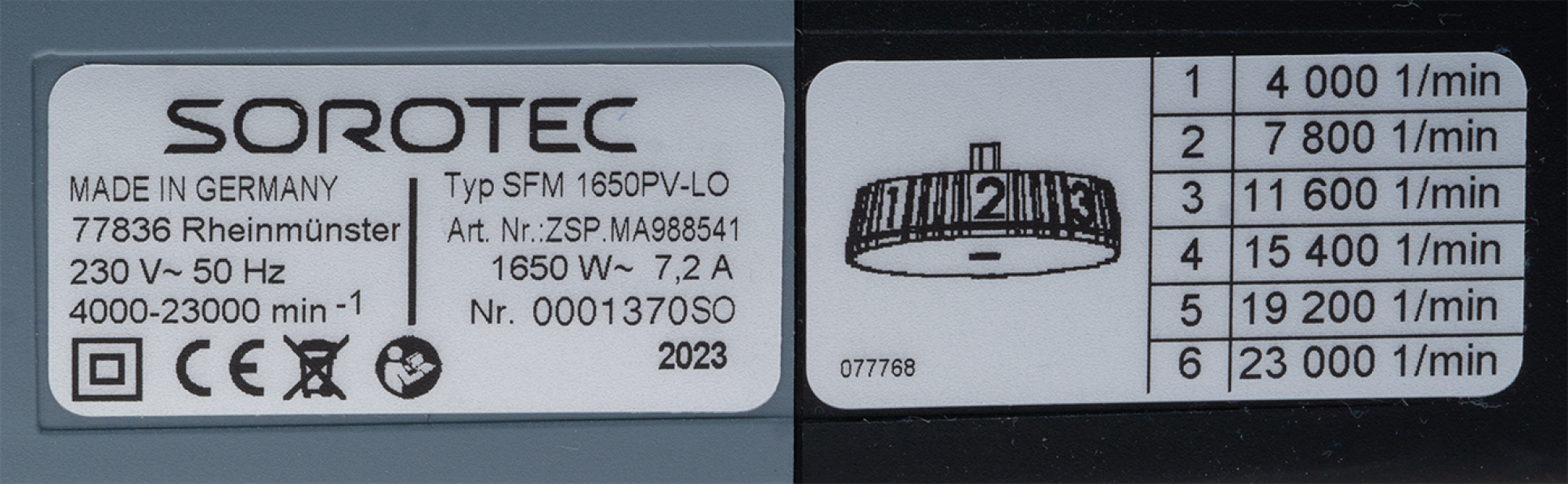 Sorotec SFM 1650NC-LO 230 V 50 Hz