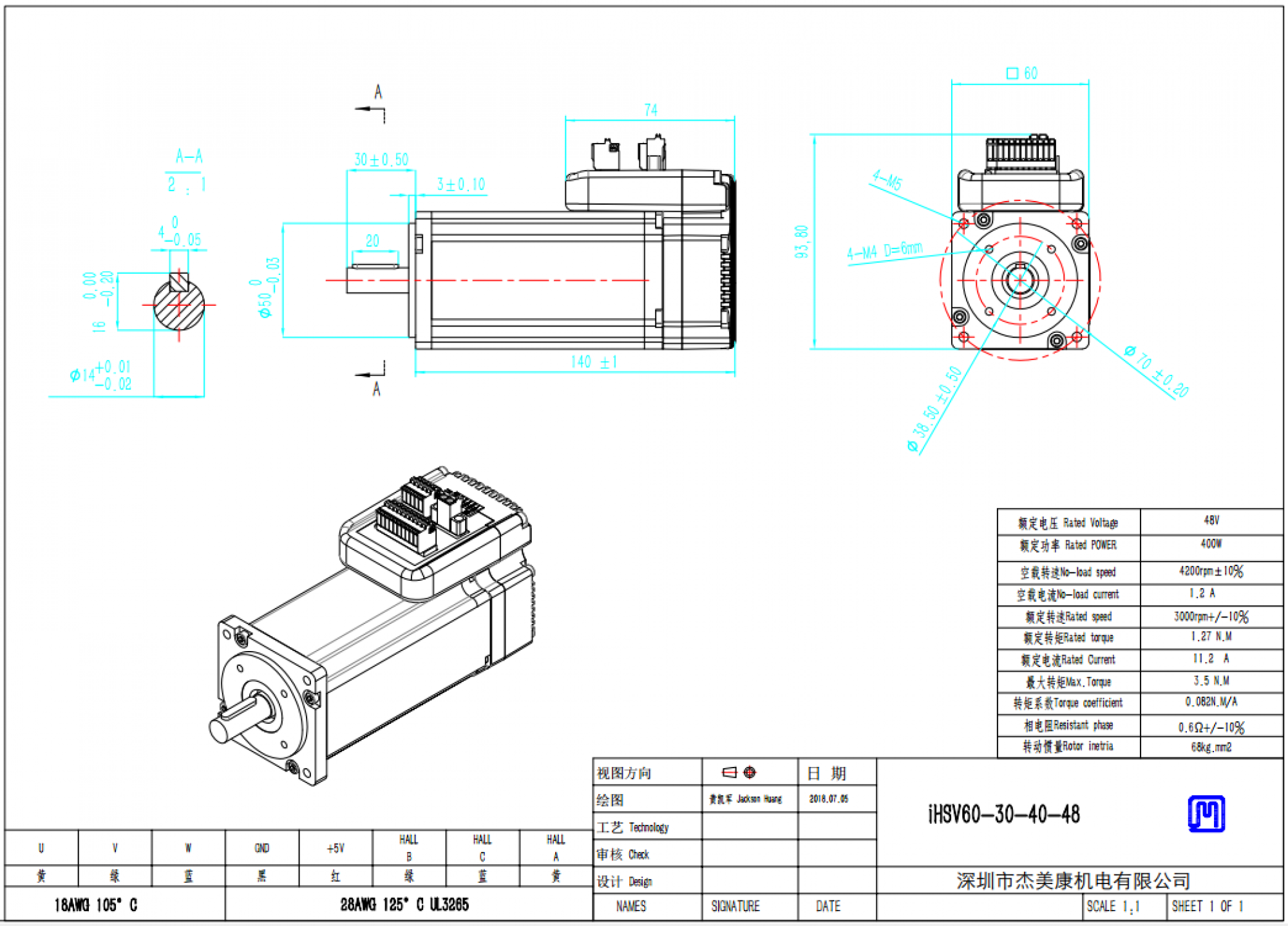 JMC Servomotor mit integrierter Endstufe - 400 Watt - NEMA 24