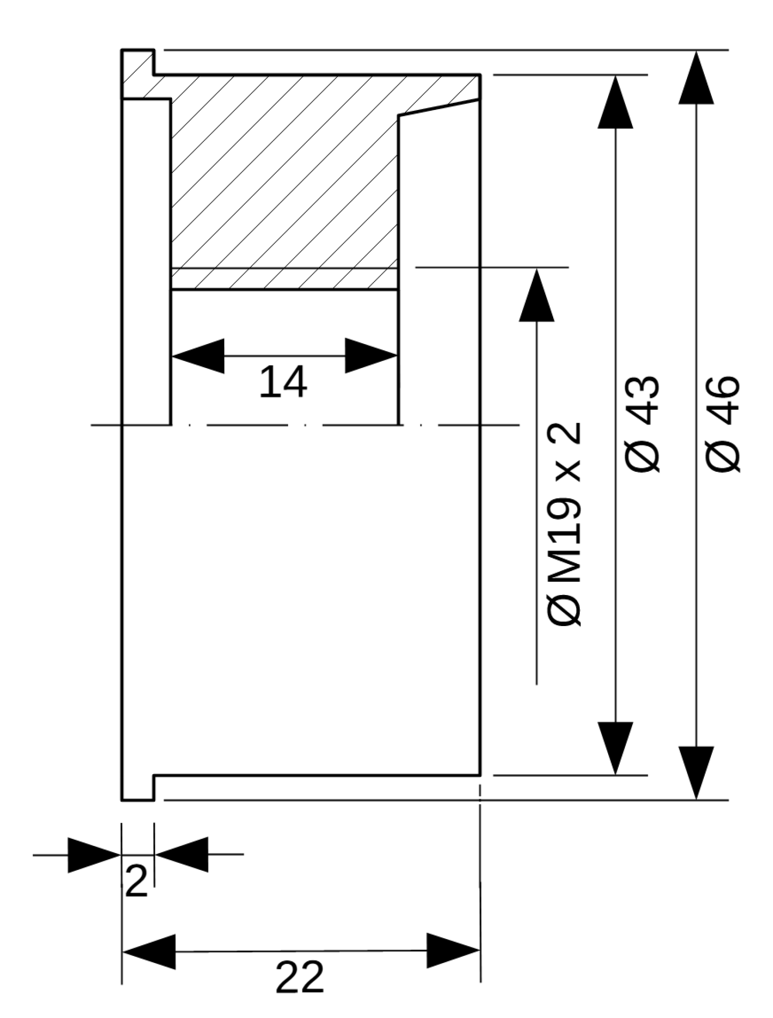 Clamping adapter from 43 mm to thread M19 x 2 (Dremel)