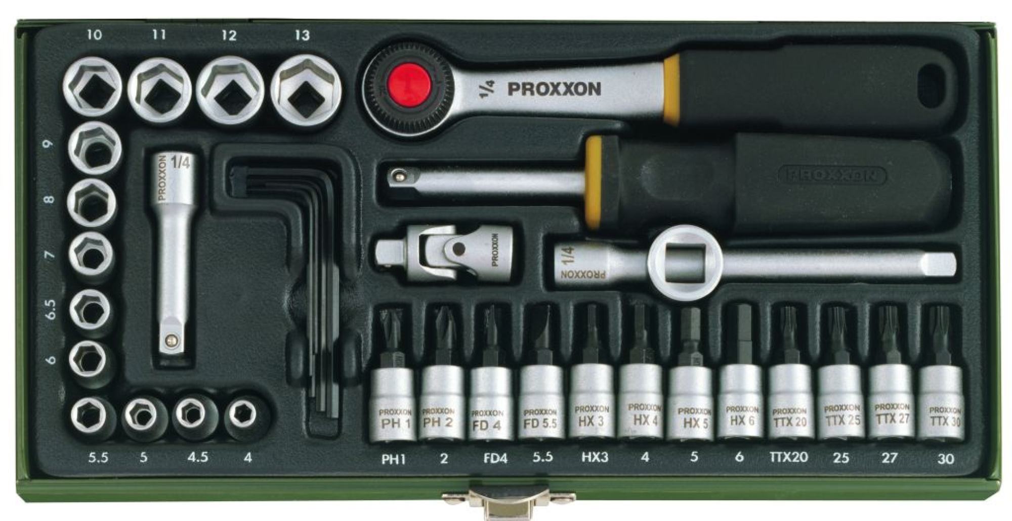 Precision engineer\'s set with 1/4\'\' ratchet, 36 piece set