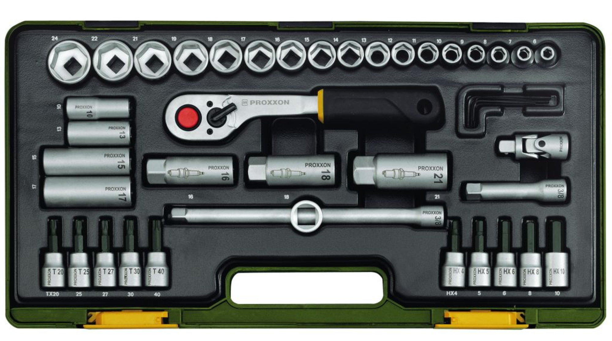 Compact set with 3/8" baton ratchet. 47-piece.