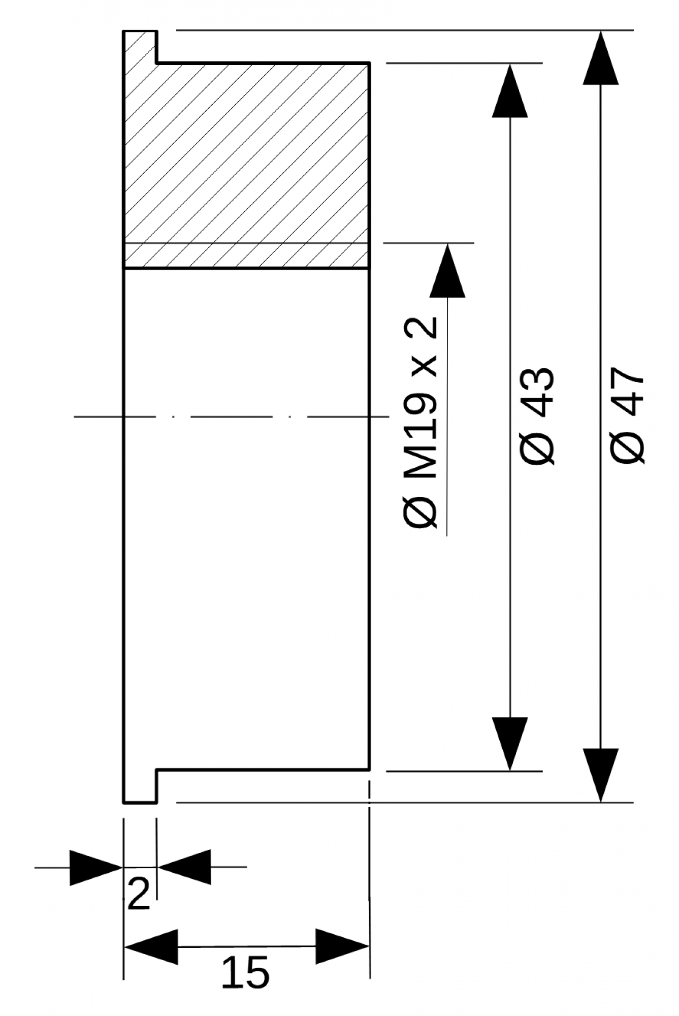 Einspann-Adapter flach von 43 mm auf Gewinde M19 x 2 (Dremel)