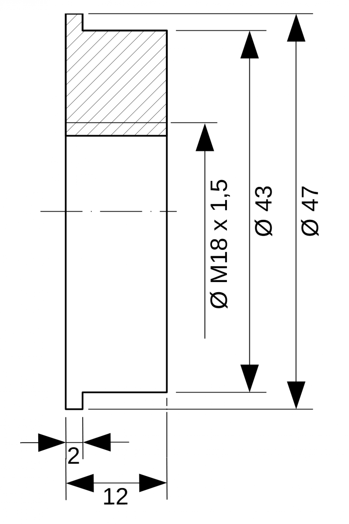 Einspann-Adapter flach von 43 mm auf Gewinde M18 x 1,5
