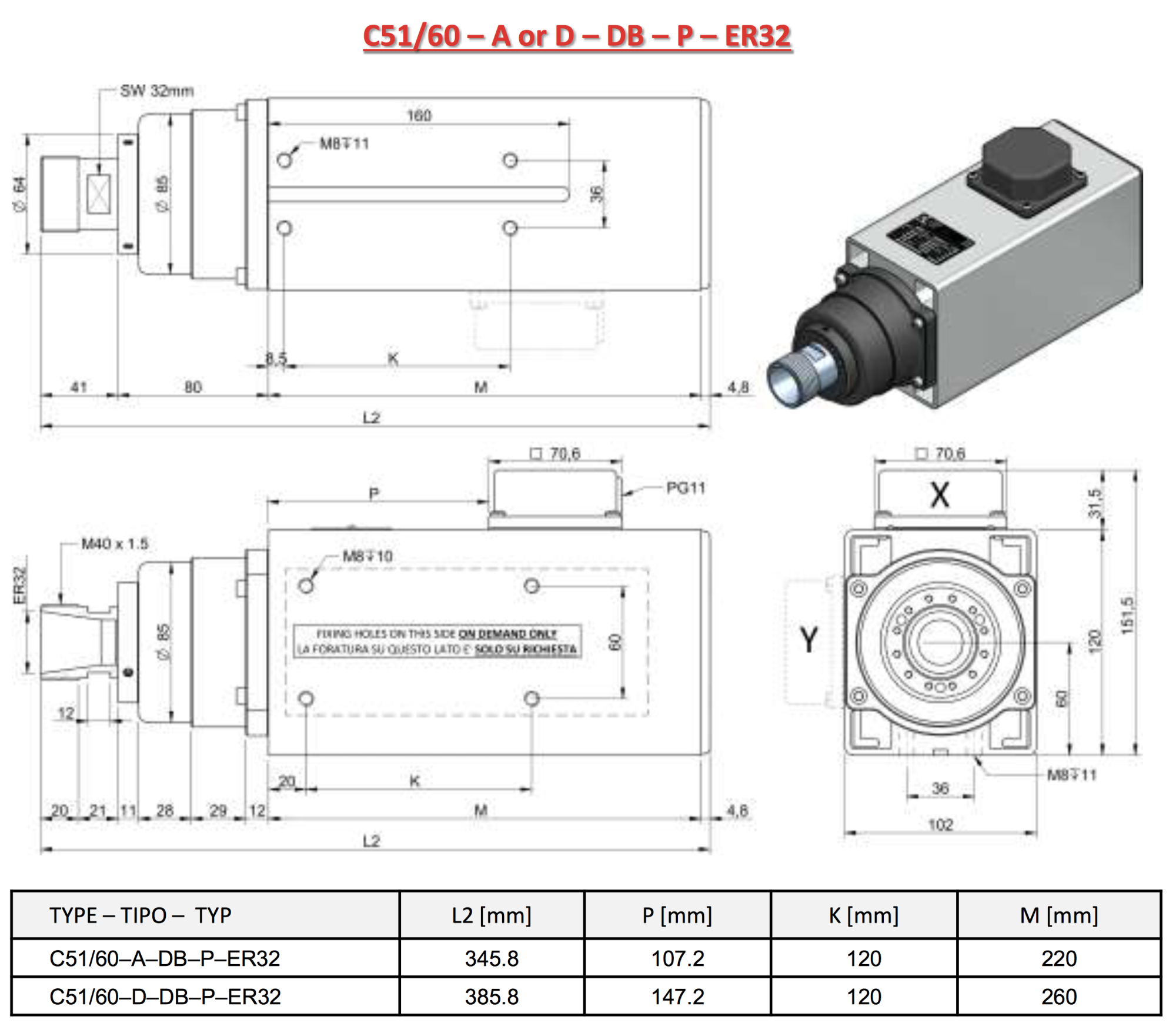 HF-Spindel Teknomotor Sperrluft 3,3 kW | ER32 | 24.000 U/min | 230 V / 400 V | COM51600342