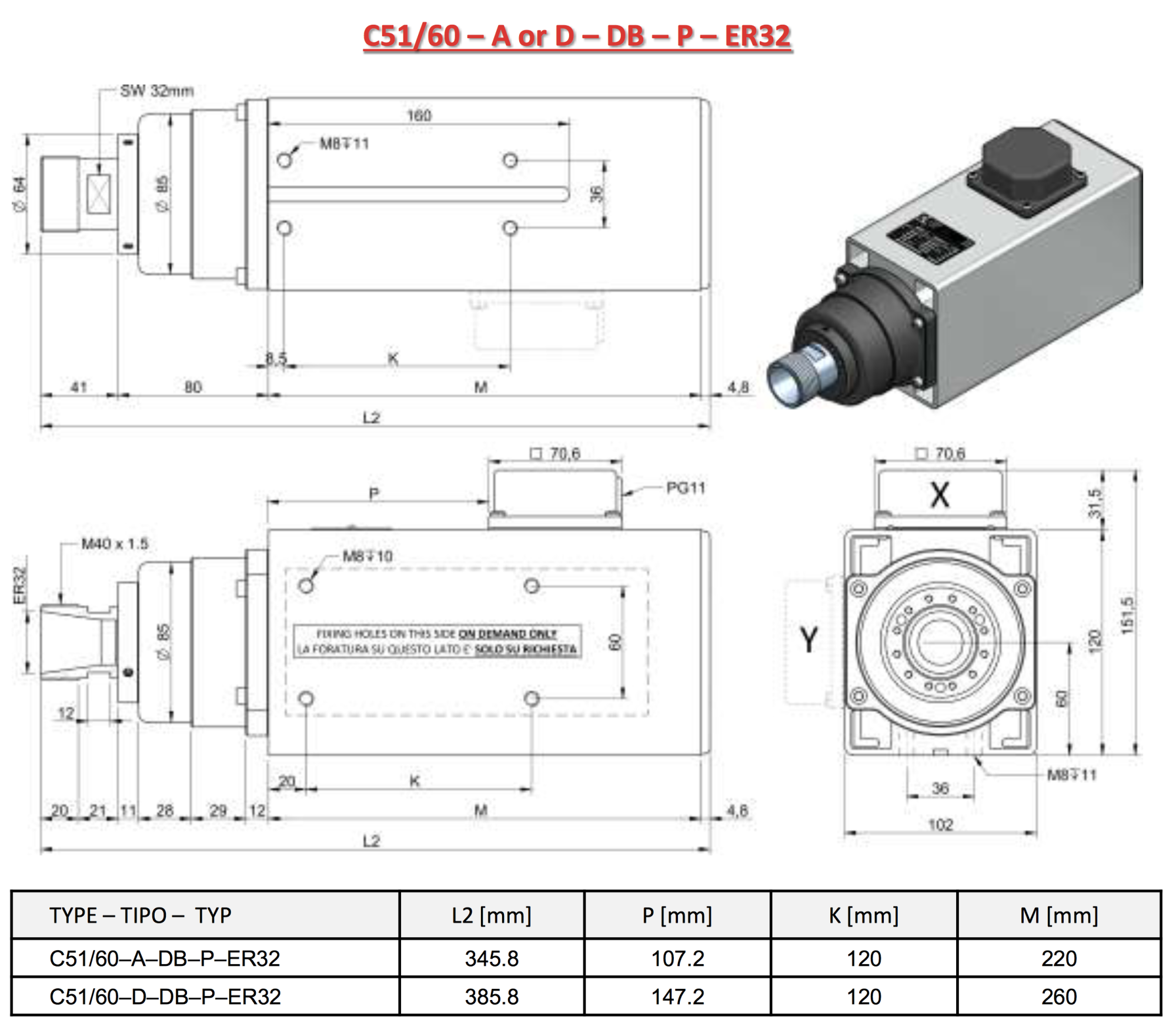 HF-Spindle Teknomotor 3.3 kW | ER32 | 24,000 rpm | 230 V / 400 V | COM51600342