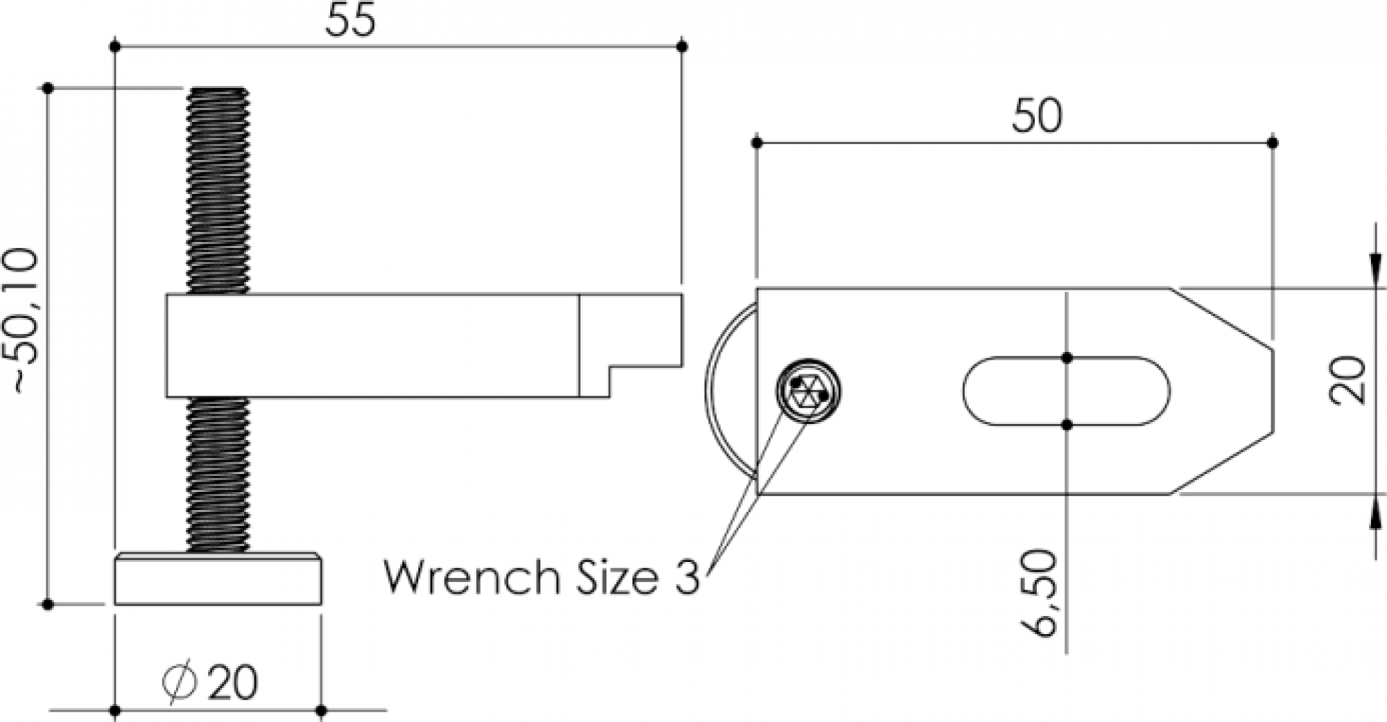 Height-adjustable cast aluminum clamp M6
