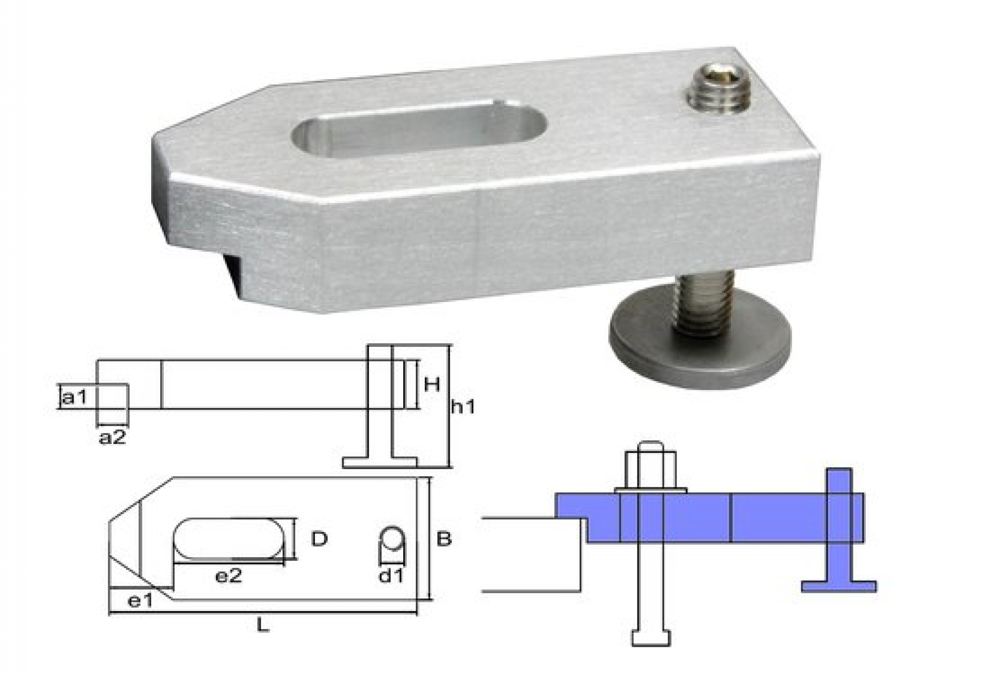 Height-adjustable cast aluminum clamp M8