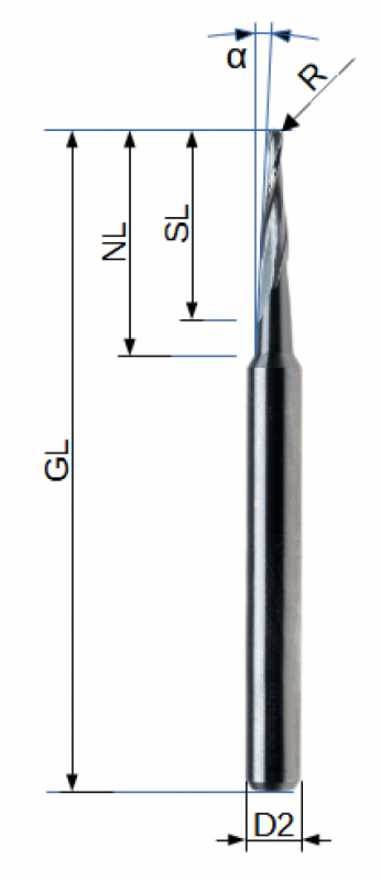 VHM Intarsienfräser Z2 Radius 1 mm Holz