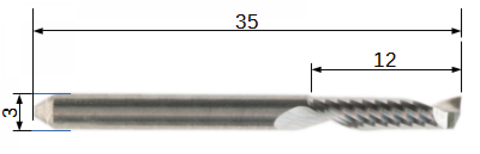 VHM Einschneider Alu Ø 3 x 12 mm