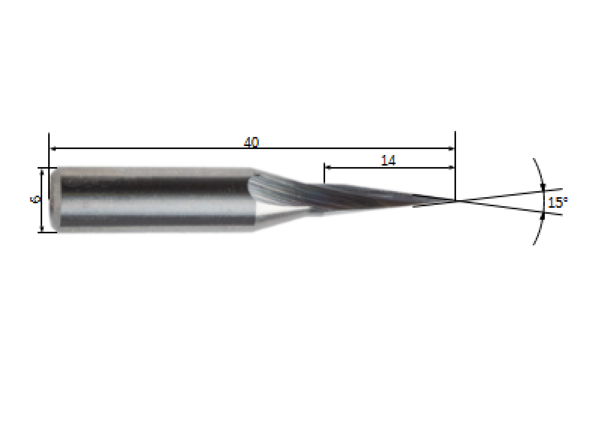 Solid carbide V-Router Bit 15° Uni Z1 Ø 6 x 0.2 mm